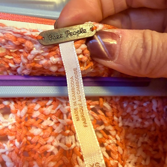 FREE PEOPLE 3/4 Length Sleeve Cardigan Sweater orange/cream-XS - Picture 2 of 9